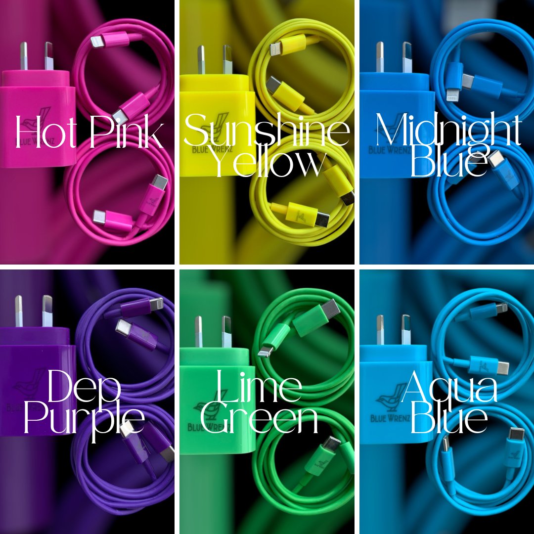 Colourful colour coded phone chargers
